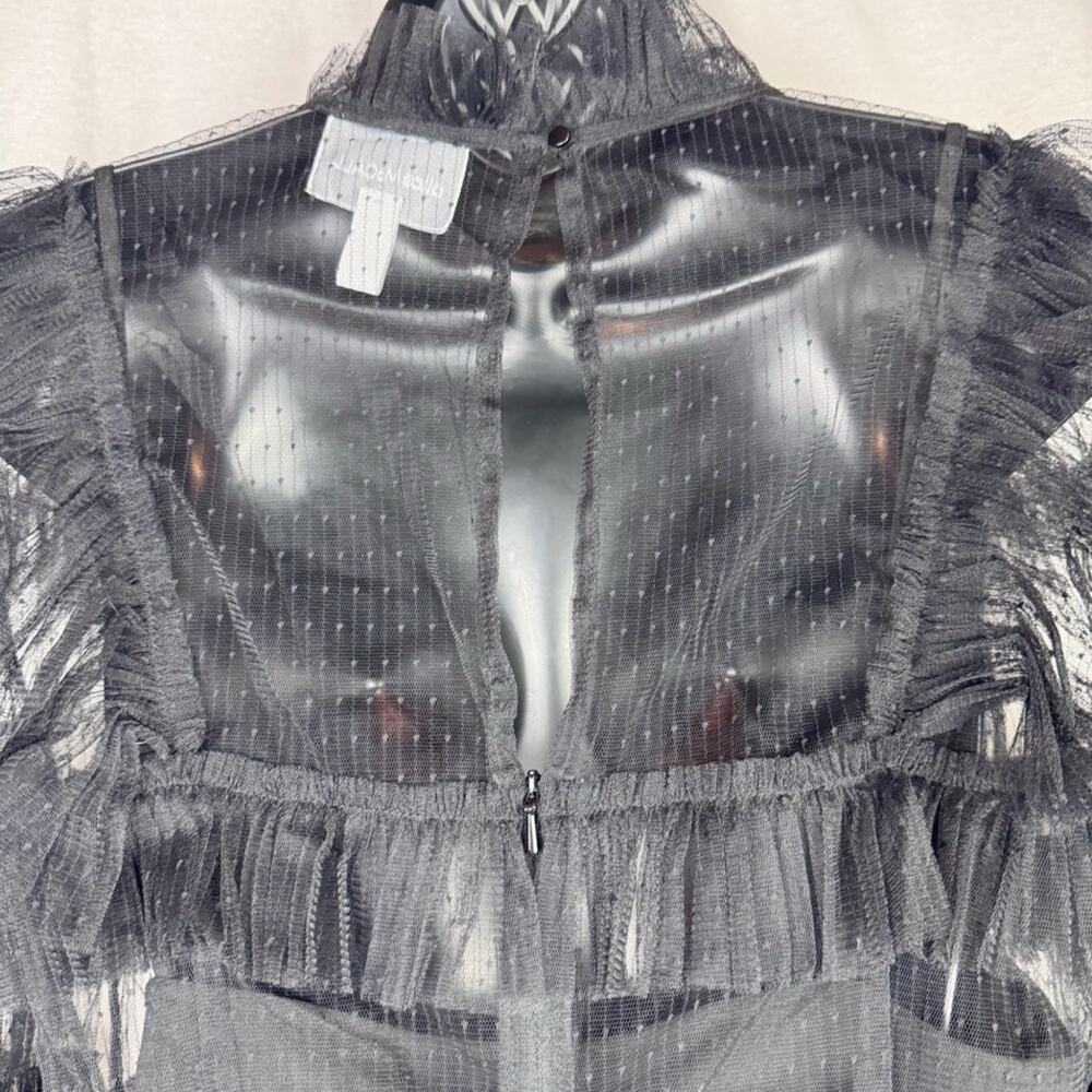 ALICE MCCALL Zen Black Ruffle Tiered Tulle Mesh Long Sleeve Mini Dress US 10 - Picture 5 of 8